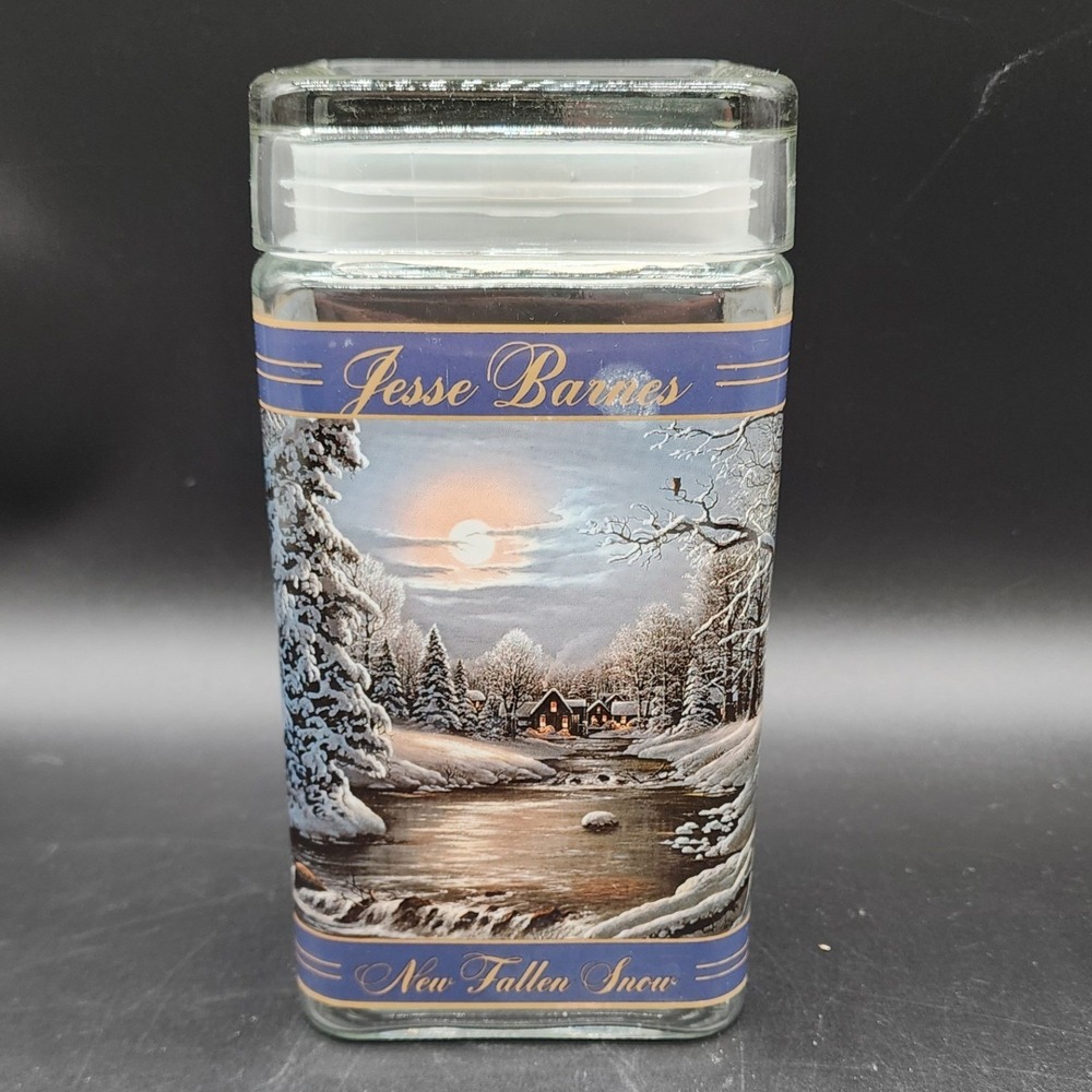 Jesse Barnes Blue New Fallen Snow Glass Storage Jar Canister Winter Cabin Art